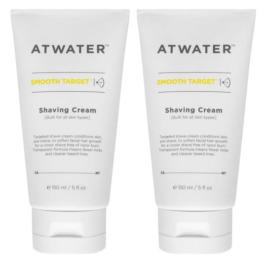 ATWATER Smooth Target Shaving Cream, Men's Pre-Shave and Shave Cream in One, Translucent Formula with Rosa Gallica Extract, Nick-Free Protection for Sensitive Skin - 5 oz (2-Pack)
