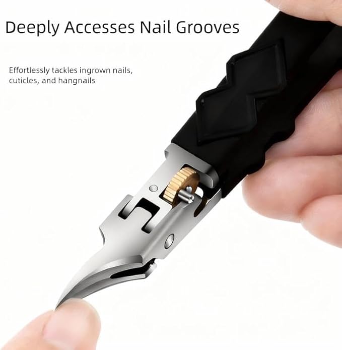 Black Anti-Slip Grip Gear Lock Nail Clipper Set with Ultra-Sharp Tips for Precise Access to Nail Grooves, Pro Nail Tools Eagle Beak Angled Nail Clippers 3-Piece Set (White)