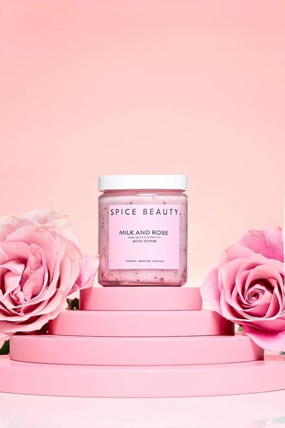 Milk and Rose Body Scrub | In-Shower Moisturizer with Hydrating Coconut Oil, Calming Roses, Shea Butter | Gentle Body Exfoliation Skincare | 9 Oz
