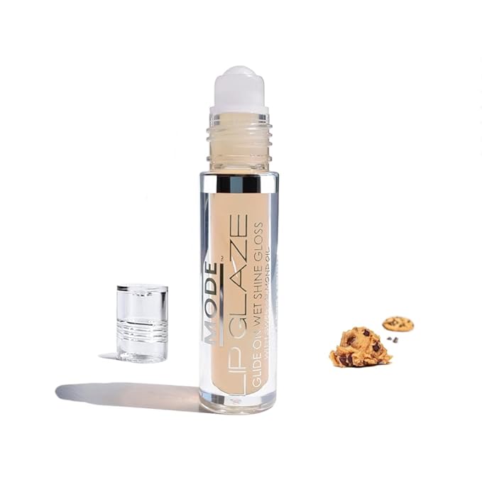 MODE Lip Glaze Flavored Lip Gloss Yummy COOKIE DOUGH Delicious Flavor, Roll On Sweet Wet Nourishing Shine, Hydrating Moisturizing Natural Skincare Fruit Oils, Made in NY USA