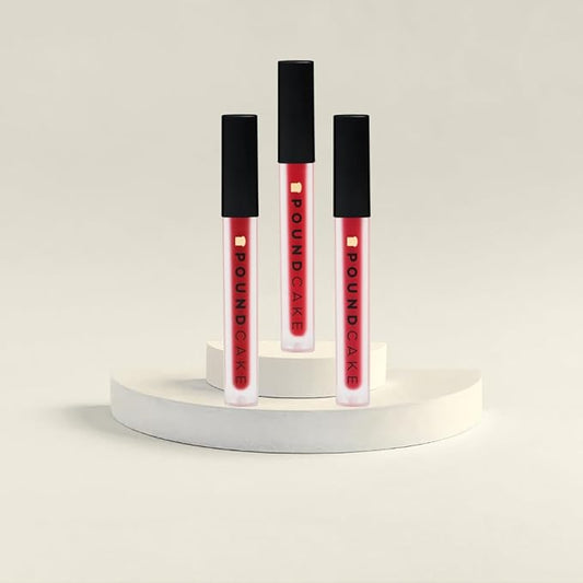POUND CAKE Cake Batter Liquid Lipstick Trio | Long-Lasting, Semi-Matte Liquid Lipsticks with Avocado Oil | Hydrating, High-Pigment Lip Stain for All Skin Tones – 0.13 oz Each, Shades: Red Bean, Strawb