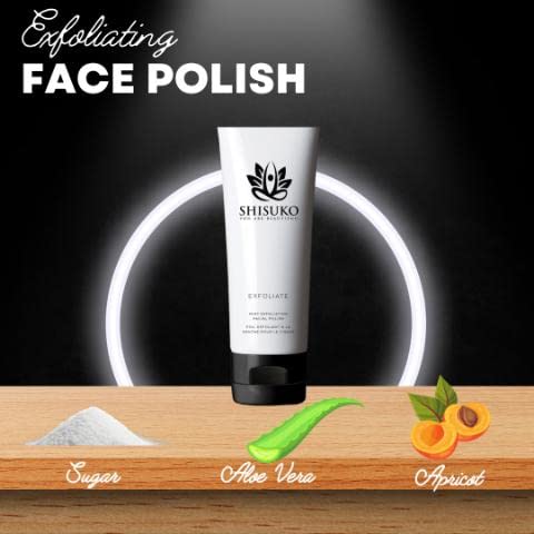 Shisuko Exfoliating Face Polish - Renewed Glow 2in1 gentle cleanser derived from Sugar. Smooths and Brightens without drying. Rapid results, using 2-3 X a week, can last up to 3 Mo - 3.38 oz
