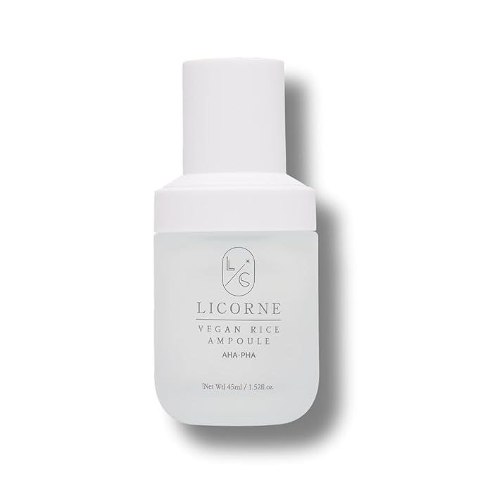 LICORNE Vegan Rice Ampoule, Gentle Exfoliating Face Serum with AHA PHA for Textured Skin, Lightweight Rice Water Essence for Glass Skin & Pore Minimizing, Hydrating Korean Skincare, 1.52 fl oz