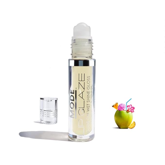 MODE Lip Glaze Flavored Lip Gloss PINA COLODA Delicious Yummy Flavor, Roll On Sweet Wet Nourishing Shine, Hydrating Moisturizing Natural Skincare Fruit Oils, Made in NY USA