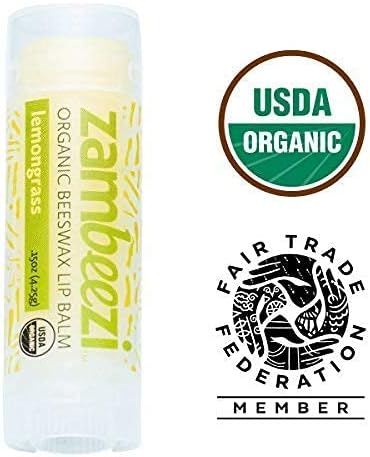 ZAMBEEZI Organic, Fair Trade Beeswax Lip Balm - Lemongrass 3 Pack - Ethically Sourced