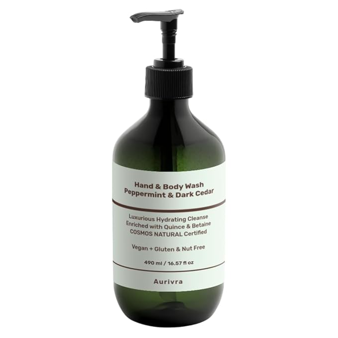 Hand & Body Wash – Peppermint & Dark Cedar | Hydrating, Vegan, Gentle Cleanser | Ecocert COSMOS Natural Certified | For All Skin Types, Spa-Grade Formula | 98% Natural Origin (1)