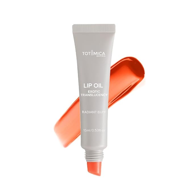 TOTEMICA Lip Oil for women by Ana Patricia, Hydrating Exotic Translucency, Glossy Lip Balm Shine with Shea Butter & Jojoba Oil, Non-Sticky Lip Gloss Nourishing Finish | 0.53 oz - Radiant Buff