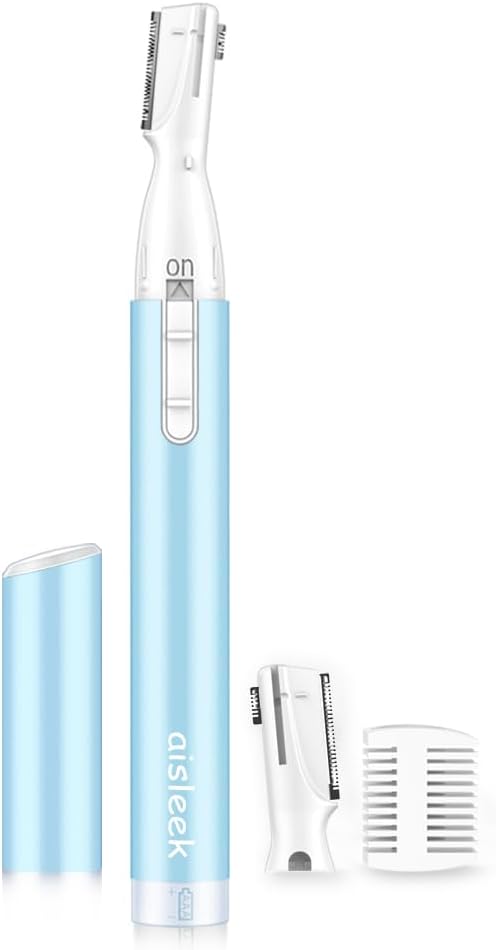 aisleek Eyebrow & Facial Hair Trimmer, Precision Detailer with Rinseable Blade, Battery Operated, Double-Sided Razor for Fine Hair, Chin & Peach Fuzz, Compact Pen Size, Safe & Gentle Touch-ups