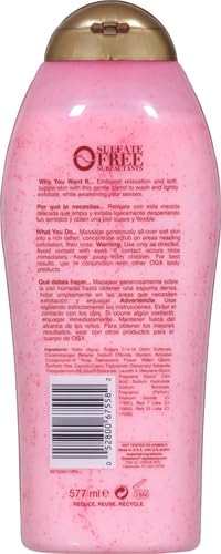 OGX Sensitive + Rose Water & Pink Sea Salt Exfoliating Body Scrub + Rose Quartz, Gentle Exfoliating Daily Body Wash Softens Skin, Body Scrub for Women, Sulfate-Free Surfactants, 19.5 fl oz (Pack of 3)