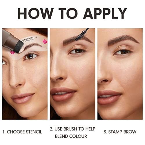 Eyebrow Stamp and Eyebrow Stencil Kit, Eyebrow Powder with 24 Reusable Eyebrow Stencils Kit for Beginners to Natural Brow, 1 Step Brow Stamp Kit Smudge-Proof & Long-lasting & Waterproof (Medium Brown)