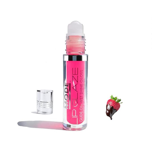 Mode Cosmetics MODE Lip Glaze Flavored Lip Gloss CHOCOLATE DIPPED STRAWBERRY Flavor Roll On Sweet Wet Nourising Shine, Hydrating Natural Skincare Fruit Oils, Cruelty Free, Vegan, Made in NY