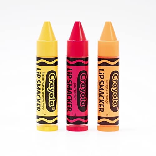Lip Smacker Crayola Crayon Flavored Lip Balm - Moisturizing, Soothing Trio Banana Mania, Pink Sherbert, & Outrageous Orange (Pack of 2)
