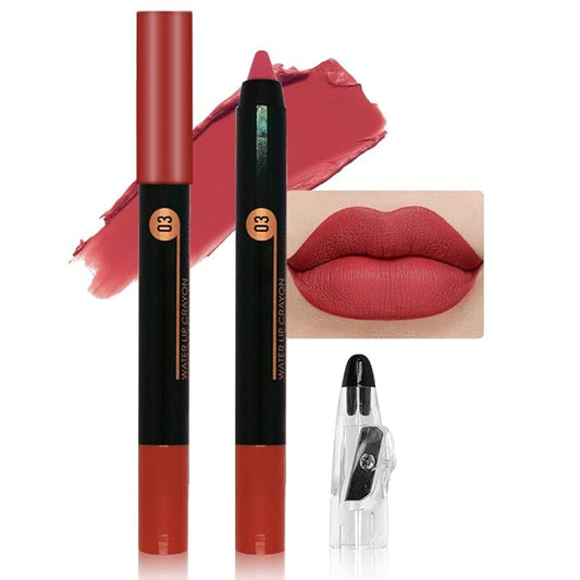 Cherry Red Matte Lip Liner Crayon with Sharpener - Waterproof Smudgeproof Long-Wear Lip Pencil, Creamy Pigmented Lip Crayon for Women, 12HR Stay Silky Velvet Lip Liner 03#