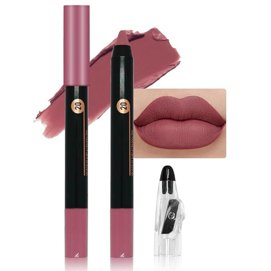 Mauve Matte Lip Liner Crayon with Sharpener - Waterproof Smudgeproof Long-Wear Lip Pencil, Creamy Pigmented Lip Crayon for Women, 12HR Stay Silky Velvet Lip Liner 20#