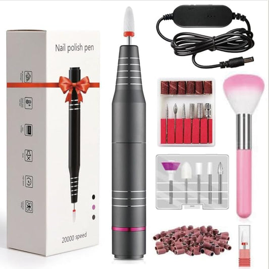 QPVZX Electric Nail Drill Machine ，for Acrylic Gel Dip Powder Nails Portable Nail Machine Kit, Manicure Pedicure Tools Polishing Set with Nail Drill Bits Polishing Pen (Gray Set)