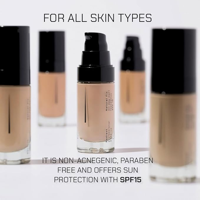 Radiant Professional Natural Fix All Day Matte Cream Foundation Makeup – Long Wear, Full Coverage Matte Foundation with SPF 15 – Oil Free Lightweight Formula for All Skin Types – 1.01oz (01 Rossy)