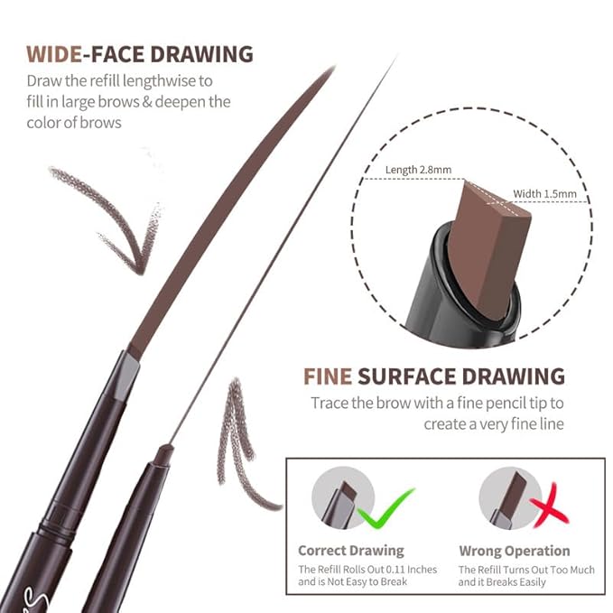 Berinist 12pcs Dark Brown Waterproof Eyebrow Pencils for Women, Retractable Dual-End Eye Brow Pencil with Brush, Triangular Tip Design, Easier to Define and Fill in Eyebrows for Natural Brow Shape