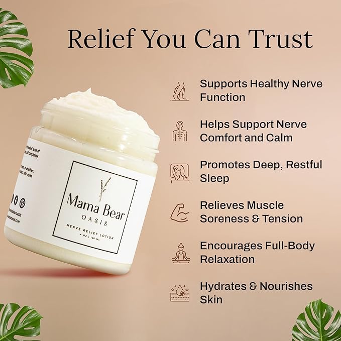 Mama Bear Oasis Lotion - Neuropathy Nerve Therapy & Relief Cream - Maximum Strength Relief Cream for Foot, Hands, Legs, Toes Includes Magnesium, Arnica, Vitamin B6, Aloe Vera, MSM (Pack of 6)