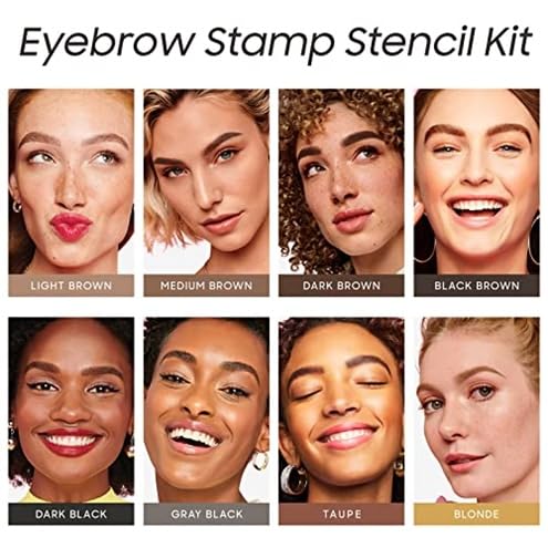 Eyebrow Stamp and Eyebrow Stencil Kit, Eyebrow Powder with 24 Reusable Eyebrow Stencils Kit for Beginners to Natural Brow, 1 Step Brow Stamp Kit Smudge-Proof & Long-lasting & Waterproof (Dark Black)