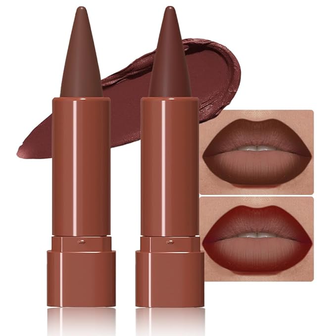 2Pcs Gradient Matte Lipstick Crayon Lip Liner pencil, Flawless Contour Gradual Ombre Effect lip Pencil, for Women Long Lasting Waterproof Smudge Proof Lipstick Pencil 05#+08#