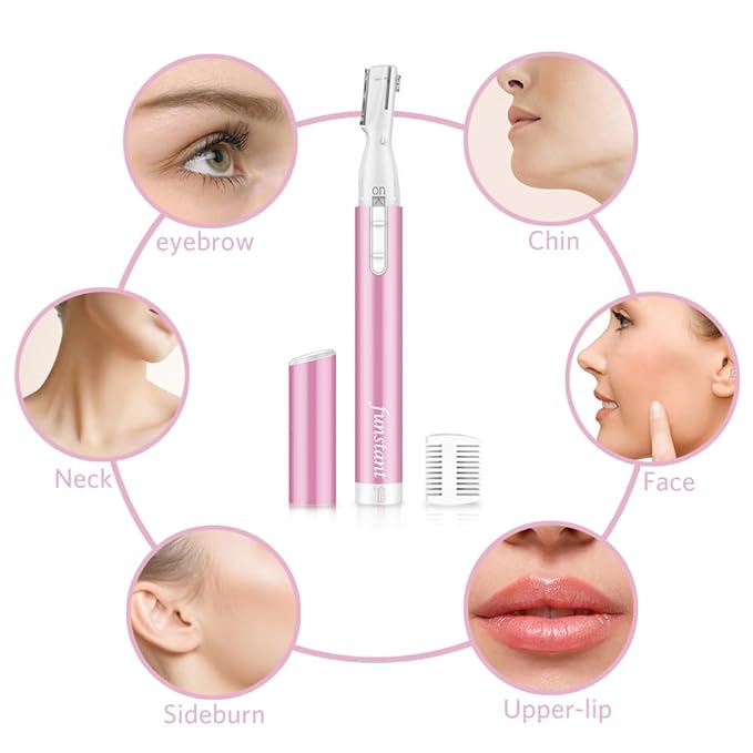Funstant Upgraded Eyebrow Trimmer, Precision Electric Eyebrow Razor for Women Battery-Operated Facial Hair Remover with Comb No Pulling Sensation Painless for Face Chin Neck, Upper-Lip, Peach-Fuzz