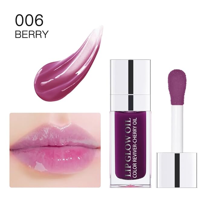 GECOMO Hydrating Lip Glow Oil, Moisturizing Lip Glow Oil, Nourishing Glossy Transparent Lip Oil, Plumping Lip Oil, Lip Balm, Non-sticky Tinted Toot Lip Balm for Lip Care (PURPLE) 0.2 OZ