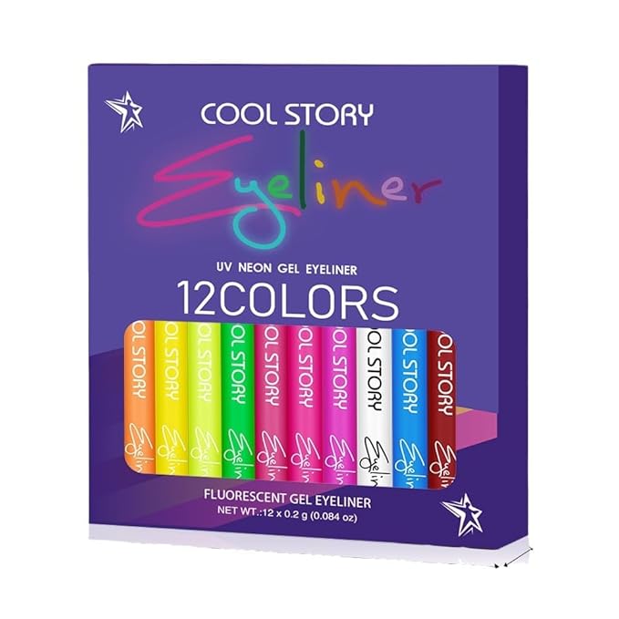 12 Colors UV Neon Eyeliner – Festival Makeup, Glow in the Dark, Waterproof & Smudge-Proof, Colorful Liquid Eyeliner for Face & Body Art, Rave Party, Cosplay, Halloween