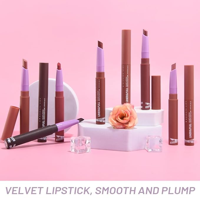 SUAKE 2-IN-1 Lipstick Lipliner, Velvet Matte Finish, Smooth & Plump, 12 Universal Lip Color-Nude Pink Rose Mauve Berry Plum, Creamy Formula for Lip Makeup, All-Day Wear, Cruelty-Free (#11 PLUM DUSK)