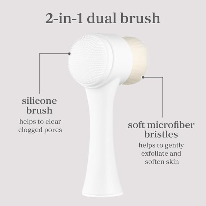 Nooni Pore Cleansing Tool - Manual Dual Brush | Facial Massager and Exfoliator, Soft Bristle & Silicone Brush 1 Count