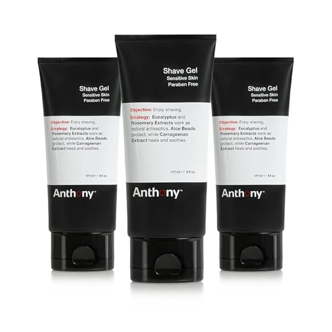 Anthony Shave Gel for Sensitive Skin – Non-Foaming, Soothing Shaving Cream for Men and Women. With Aloe Vera Beads, Eucalyptus, Rosemary and Carrageenan Extract - 6 Fl Oz (3 Pack)