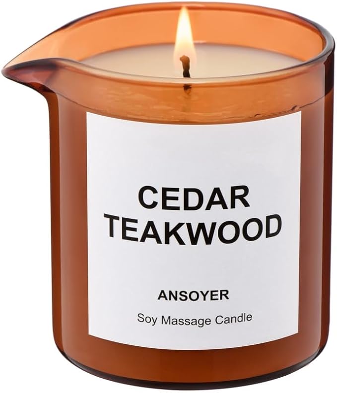 ANSOYER Massage Oil Candle| Massage Oil for Massage Therapy| Massage Lotion & Body Oil Candle| 8 OZ| Amazing Gift for Men or Women (Cedar Teakwood)