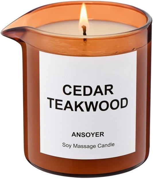 ANSOYER Massage Oil Candle| Massage Oil for Massage Therapy| Massage Lotion & Body Oil Candle| 8 OZ| Amazing Gift for Men or Women (Cedar Teakwood)