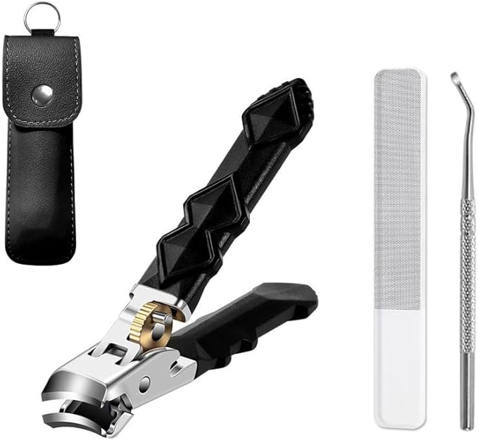 Black Anti-Slip Grip Gear Lock Nail Clipper Set with Ultra-Sharp Tips for Precise Access to Nail Grooves, Pro Nail Tools Eagle Beak Angled Nail Clippers 3-Piece Set (White)