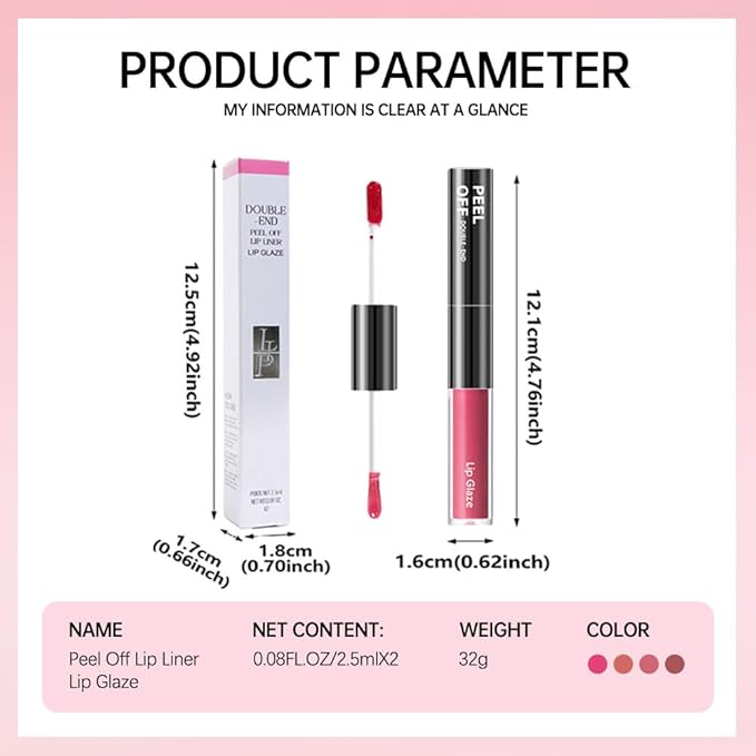 Peel Off Lip Liner & Gloss – Long-Lasting Smudge-Proof Rose Petal Pink Lip Tint & Lip Stain Liner with Hydrating High Shine Gloss for Defined, Fuller Rosy Lips – Waterproof Soft Glam Lip Makeup