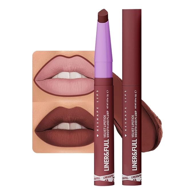 2-IN-1 Lipstick Lipliner, Velvet Matte Finish, Smooth & Plump, 12 Universal Lip Color-Nude Pink Rose Mauve Berry Plum, Creamy Formula for Lip Makeup, All-Day Wear, Cruelty-Free (#04 BLUSH BERRY)