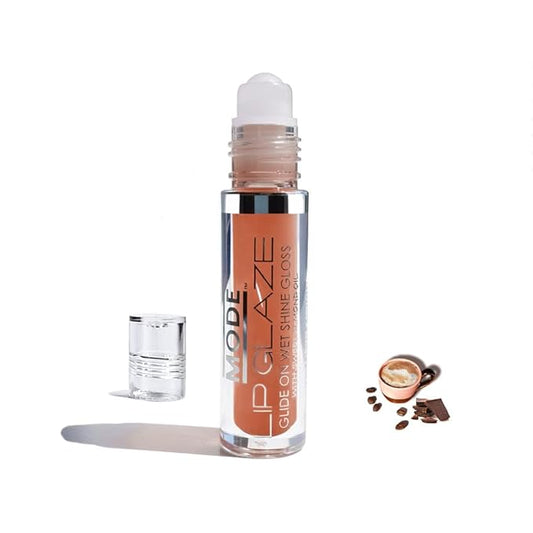 MODE Lip Glaze Hot Cocoa Mocha Flavored Lip Gloss, Yummy Flavor, Roll On Sweet Wet Deliciously Nourishing Shine, Hydrating Moisturizing Natural Skincare Fruit Oils, Made in NY, Vegan