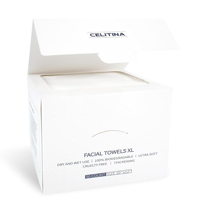 Towels XL, 100% Biobased Face Towel, Disposable Face Towelette, Thick Face Towel for Sensitive Skin, Makeup Remover Dry Wipes, Ultra Soft, Gentle Facial Cleansing Cloths1 Pack, 50 Ct