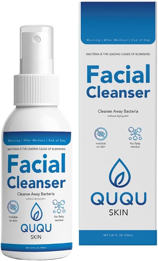QUQU SKIN Hypochlorous Acid Face Spray - Daily Facial Cleanser & Toner Mist - Pore Clarifying Solution for Blemishes, Redness & Sensitive Skin - Post-Workout & Makeup Prep - Alcohol Free -(3.38 Fl Oz)