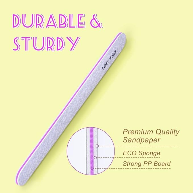 TsMADDTs Nail Files Set, 20PCS Double Sided Emery Board Natural Acrylic Nails 100 180 Grit Professional Manicure Tools for Home Salon