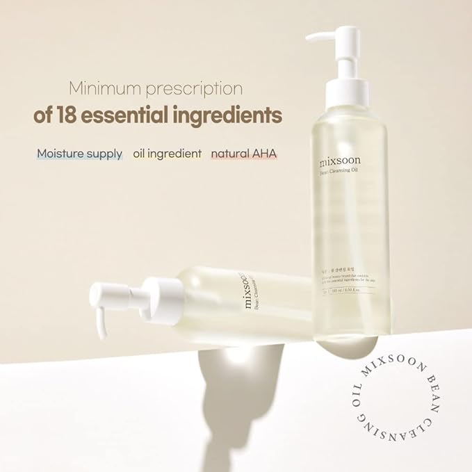 mixsoon Bean Cleansing Oil - Lightweight Oil Deep Cleansing and Makeup Remover, Fermented Bean, Hydrating and Balancing for Smooth Skin 195ml / 6.59 fl.oz. Korean Glass Skin Care