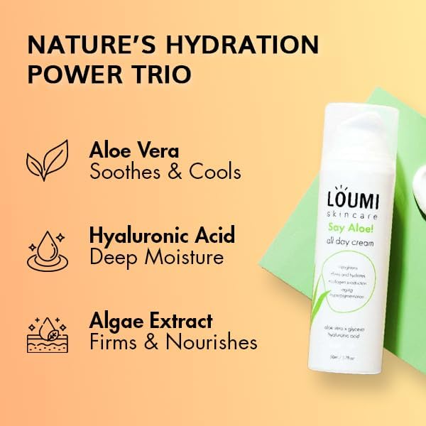 LOUMI Skincare Glow & Aloe Duo Bundle - RoseGlow Moisturizing Face Oil & Say Aloe! All Day Cream - Lightweight Hydrating Face Cream - Aloe Vera, Algae, and Hyaluronic Acid - Made in the US
