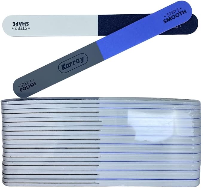 Karroy Nail File and Buffer for Natural Nails Dual Sided 4 Steps Shorten-Shape-Smooth-Polishing Nail Tools 20pcs