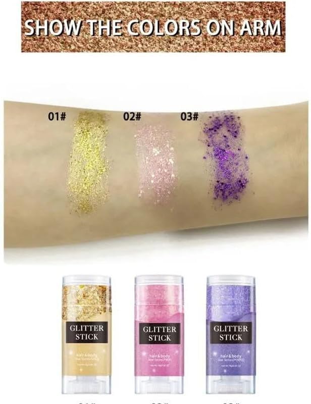 Body Glitter Stick, Perfect Sparkling Christmas Hair & Face Glitter Makeup Neon Outfit Singer Concert Music Rave Festival Accessories.