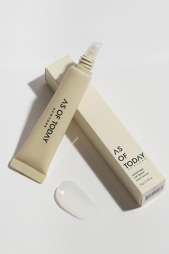 AS OF TODAY R Peptide Lip Balm | Salted Caramel Hydrating Lip Treatment | Hyaluronic Acid + Peptide Glossy Balm | Plumping Moisturizing for Dry Lips | Clean Beauty Formula | 0.35 oz Tube