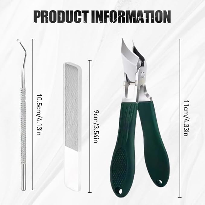 Splashproof 25° Beveled Edge Nail Clippers 3-Piece Set, New Long Handle Wide Jaw Opening Anti-Splash Slanted Nail Clipper for Thick and Ingrown Nails,Includes Nail File for Complete Nail Care (Black)