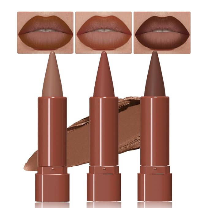 3Pcs Gradient Matte Lipstick Crayon Lip Liner pencil, Flawless Contour Gradual Ombre Effect lip Pencil, for Women Long Lasting Waterproof Smudge Proof Lipstick Pencil 01#+04#+05#
