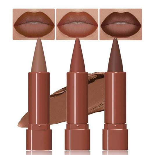 3Pcs Gradient Matte Lipstick Crayon Lip Liner pencil, Flawless Contour Gradual Ombre Effect lip Pencil, for Women Long Lasting Waterproof Smudge Proof Lipstick Pencil 01#+04#+05#
