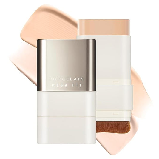 Mega Fit Stick Foundation with Built-in Brush-Full Coverage Creamy Formula for Porcelain Skin Finish, Hydrating&Long Lasting, Master Porcelain, Shade 19-21,0.56 oz (00C Fair)
