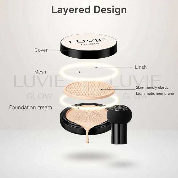 Foundation Cushion,Mushroom Head Air Cushion CC Cream Makeup,Brighten Long-Lasting For All Skin Types (BRUMET BROWN)