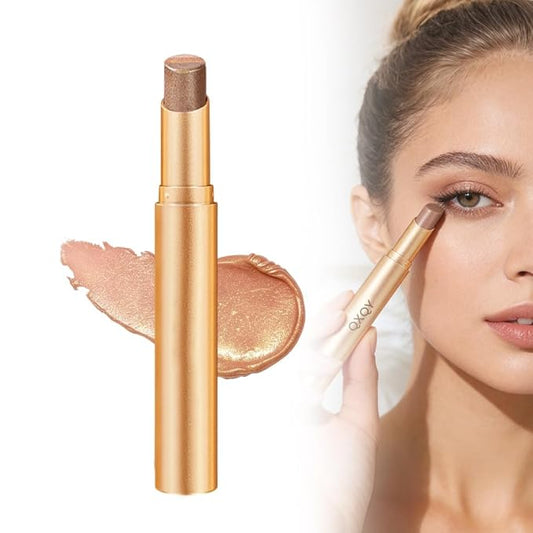 3-in-1 Easy Eyeshadow Stick, All-in-One Eyeshadow for Highlight, Transition & Contour, Quick Blendable Makeup Stick for Beginners, Portable Eyeshadows for Daily Use (Light Brown)